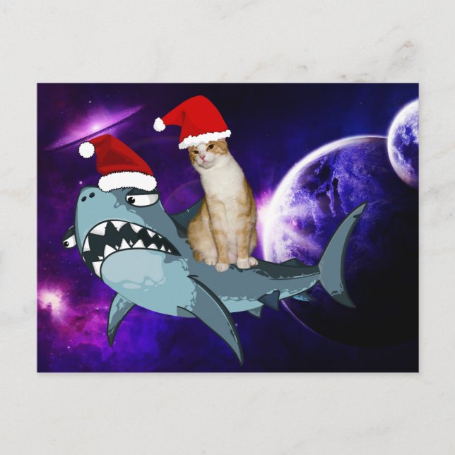 CARTE POSTALE DE CHAT DE NOËL DANS L'ESPACE SUR UN (Devant)