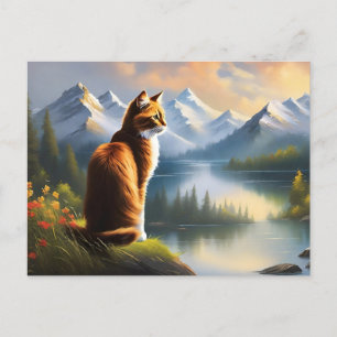 Carte postale de chat de style Bob Ross