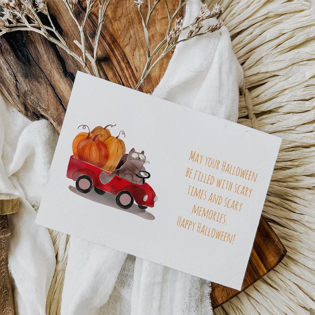Carte postale de chat d'Halloween livrant une citr (Créateur téléchargé)