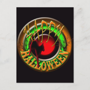 Carte postale de chat et de lune pour un joyeux Ha