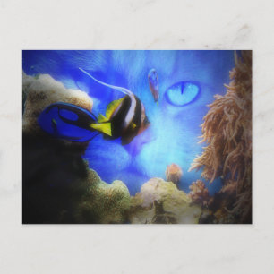 Carte postale de chat et de poisson amusant