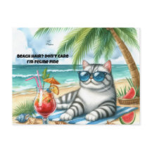 Carte postale de chat fine félin cheveux de plage