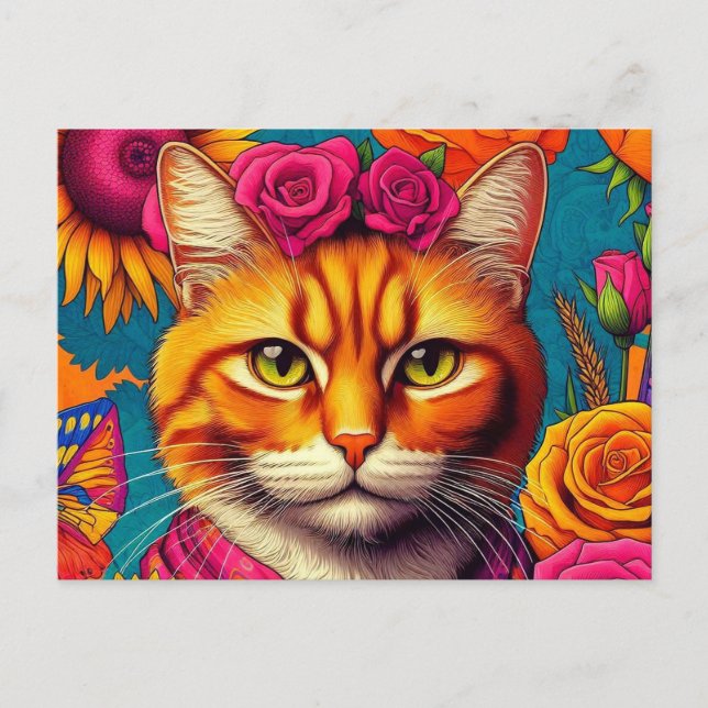 Carte postale de chat gingembre coloré ! (Devant)