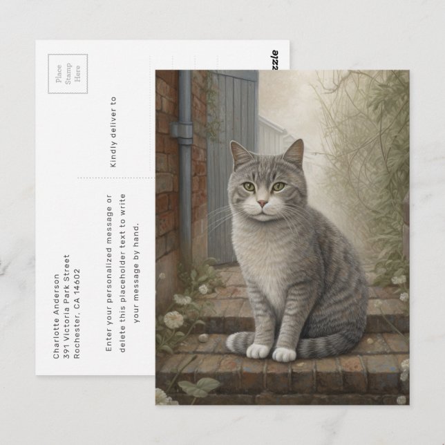Carte postale de chat gris serein se détendant dan (Devant / Derrière)