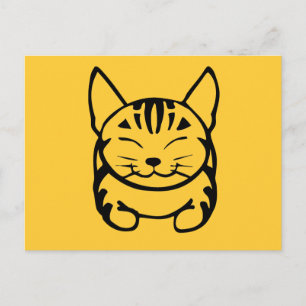 Carte postale de chat heureux (noir sur jaune)
