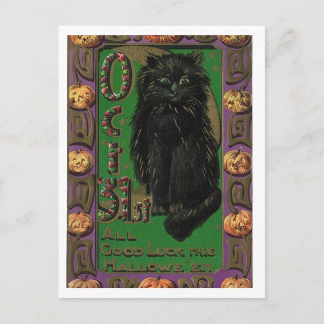 Carte postale de chat noir Halloween souris (Devant)
