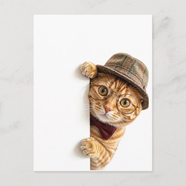 Carte postale de chat noir mignon qui regarde (Devant)