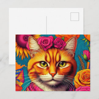 Carte postale de chat roux colorée !