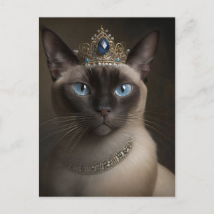 Carte postale de chat siamois avec une couronne et