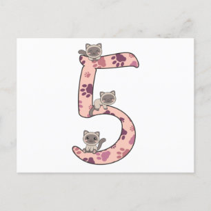 Carte postale de chat siamois pour le cinquième an
