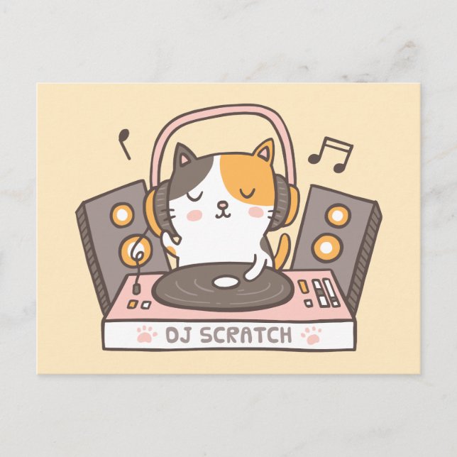 Carte postale de chaton DJ Scratch mignon (Devant)
