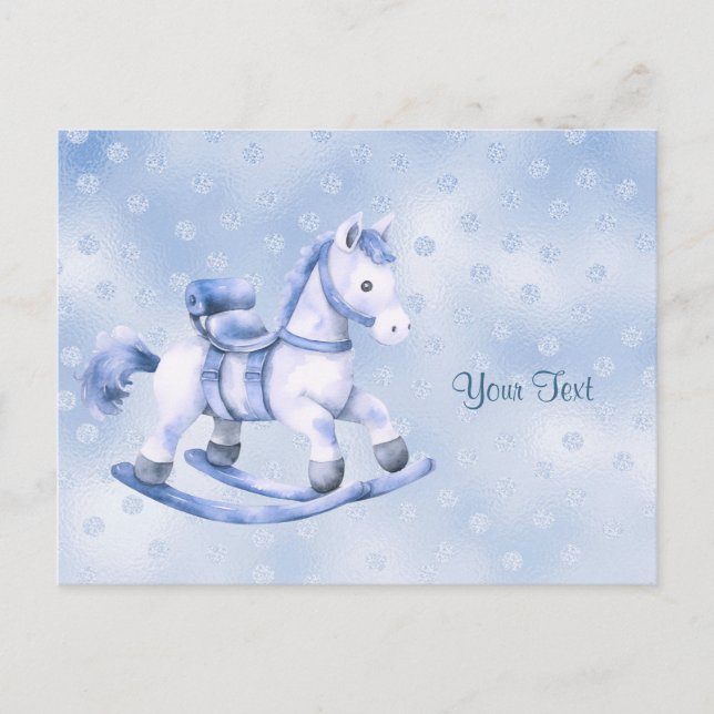 Carte postale de cheval à bascule bleu (Devant)