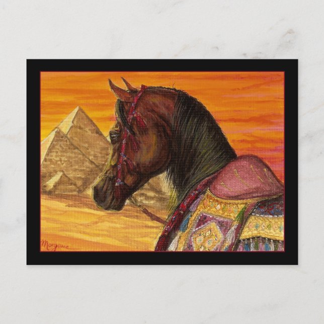 Carte postale de cheval arabe rouge et or (Devant)