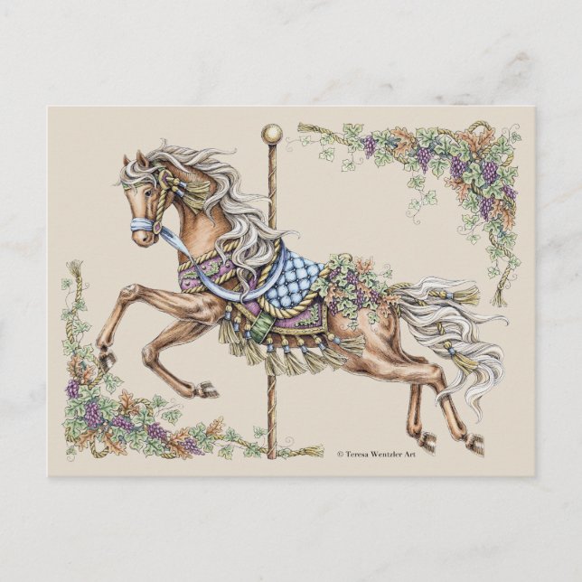 Carte postale de cheval de carrousel d'automne (Devant)