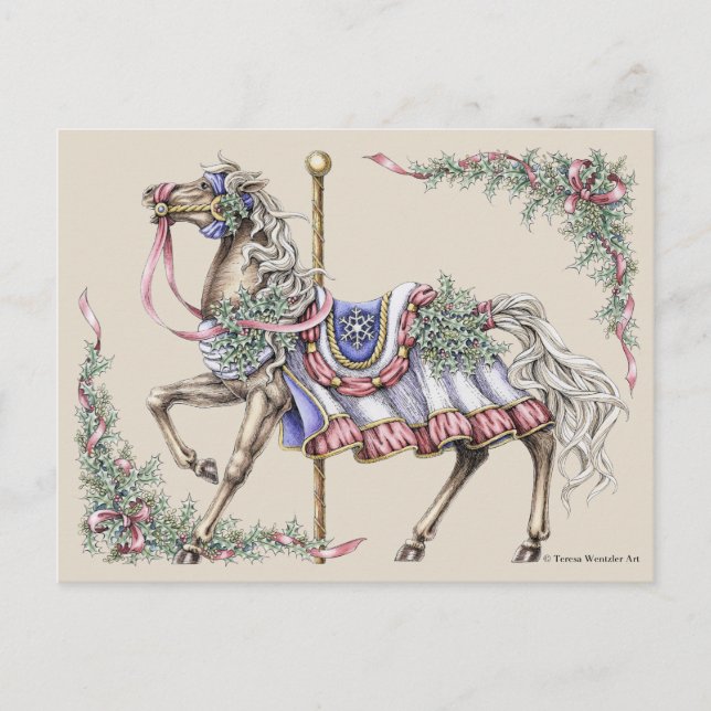Carte postale de cheval de carrousel d'hiver (Devant)