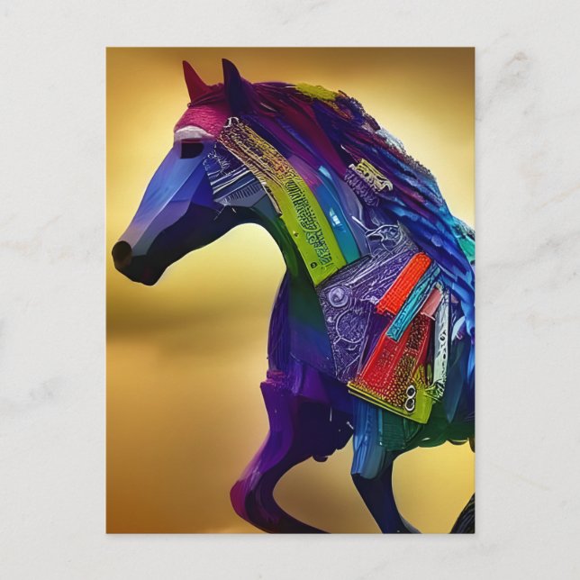 Carte postale de cheval en techniques mixtes (Devant)