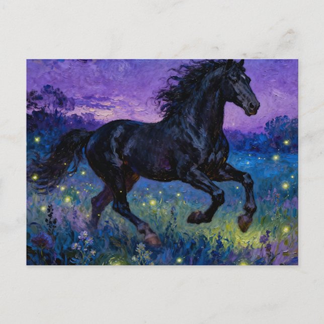 Carte postale de cheval noir fantasy (Devant)