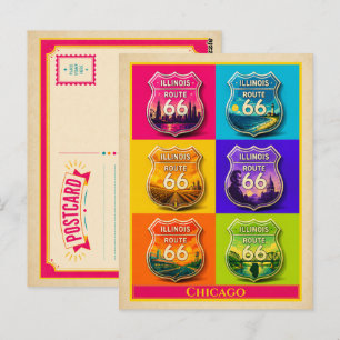 Carte postale de Chicago Illinois Route 66 Art Pop