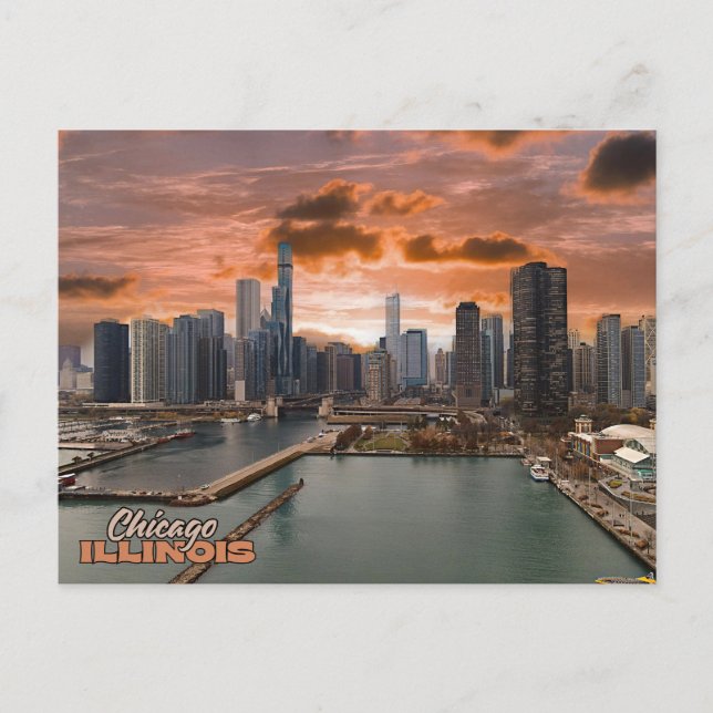 Carte postale de Chicago Illinois vue au coucher d (Devant)