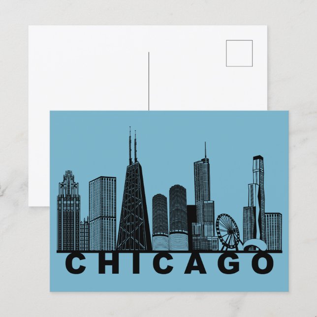 Carte postale de Chicago – Silhouette de l'horizon (Devant / Derrière)