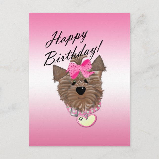 Carte postale de chien d'anniversaire rose heureux (Devant)