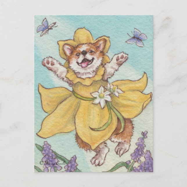 Carte postale de Chien de Corgi de printemps Daffy (Devant)