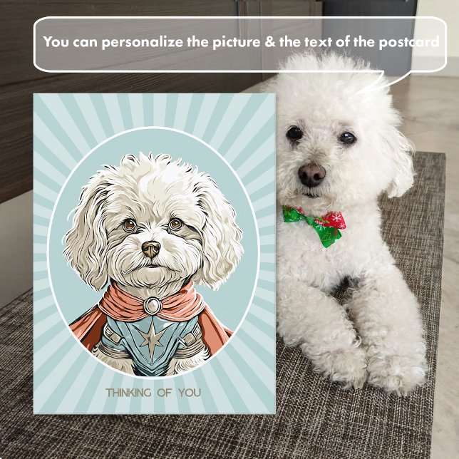 Carte postale de chien super-héros blanc Pensée po (Créateur téléchargé)