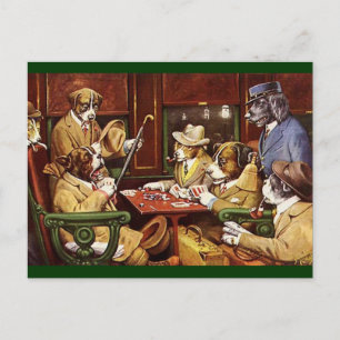Carte postale de chiens jouant aux cartes