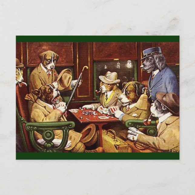 Carte postale de chiens jouant aux cartes