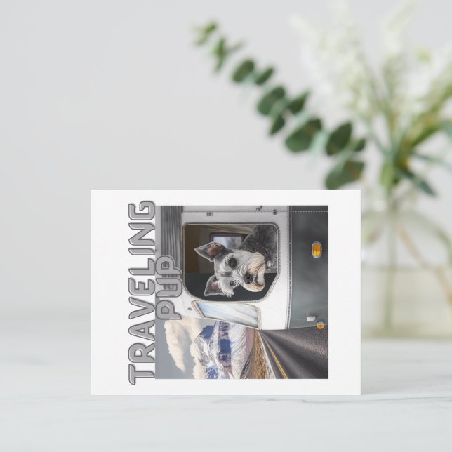 Carte postale de chiot voyageur (Debout devant)