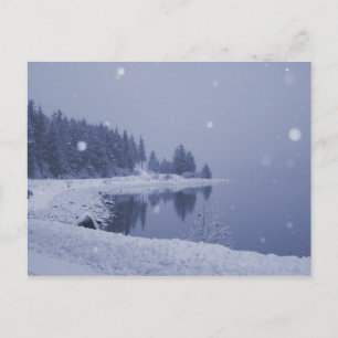 Carte postale de chute de neige au bord de la mer