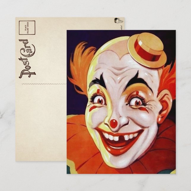 Carte postale de clown de carnaval vintage (Devant / Derrière)