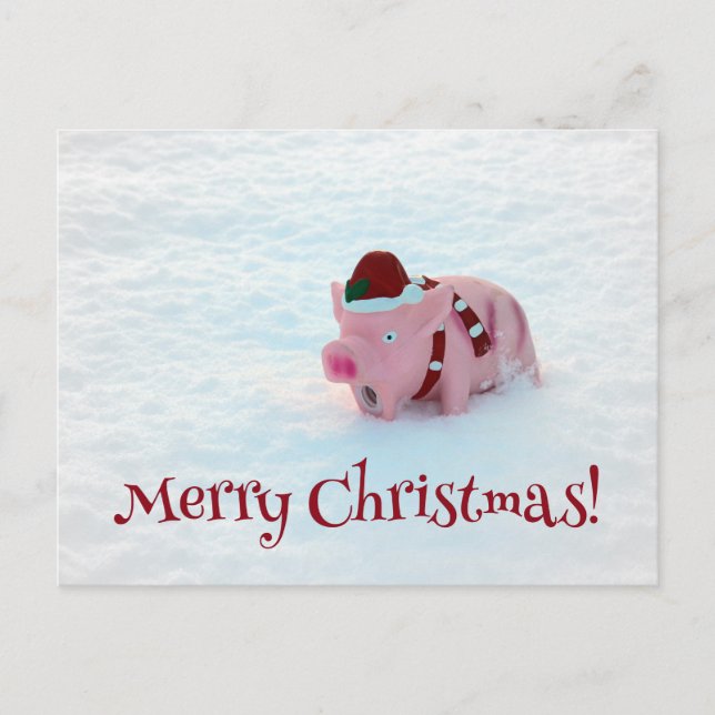 Carte postale de cochon de Noël amusant ! (Devant)