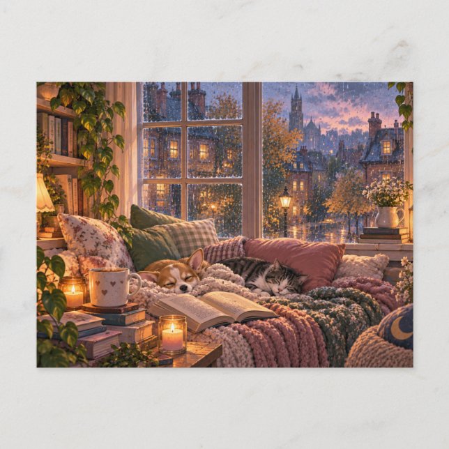Carte postale de coin de lecture par temps de plui (Devant)