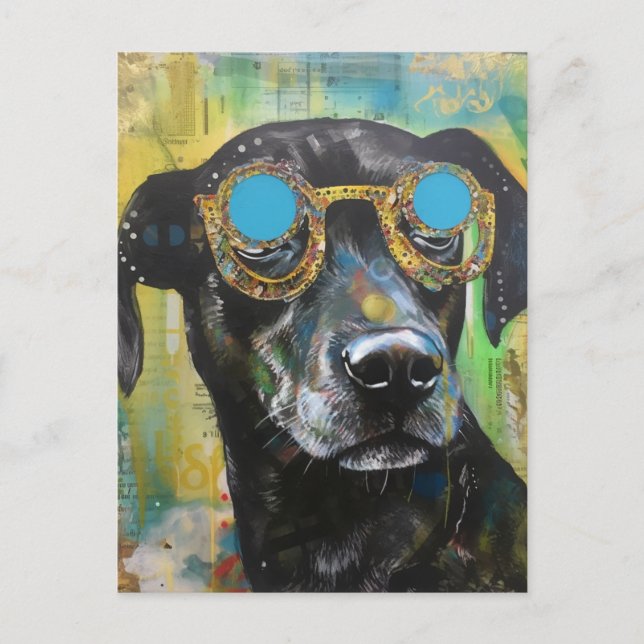Carte postale de collage de chien en lunettes (Devant)