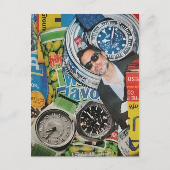 Carte postale de collage de montres et d'homme de  (Devant)