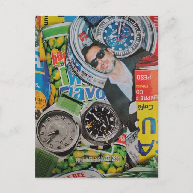 Carte postale de collage de montres et d'homme de  (Devant)