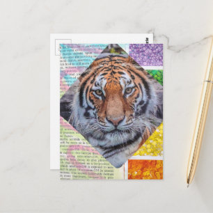 Carte postale de collage de tigre unique colorée