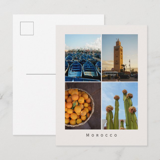 Carte postale de collage de voyage au Maroc modern (Devant / Derrière)
