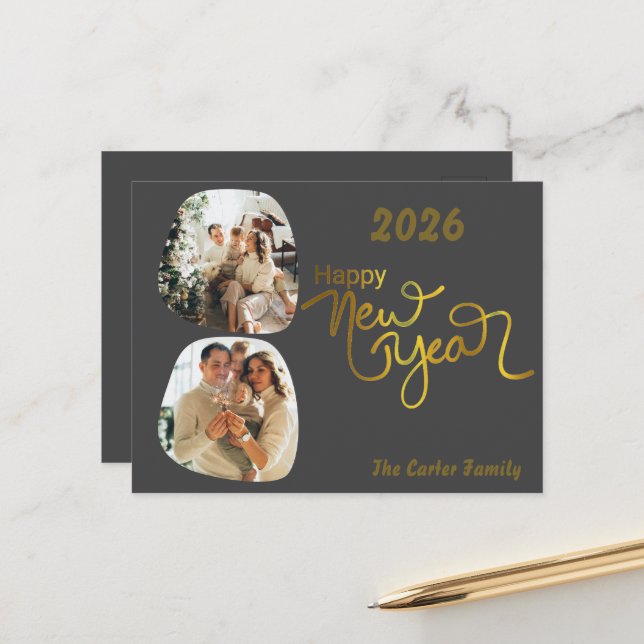 Carte postale de collage du Nouvel An modifiable – (Devant/Arrière en situation)