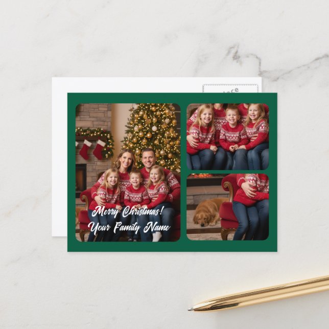 Carte postale de collage photo de Noël pour trois  (Devant/Arrière en situation)