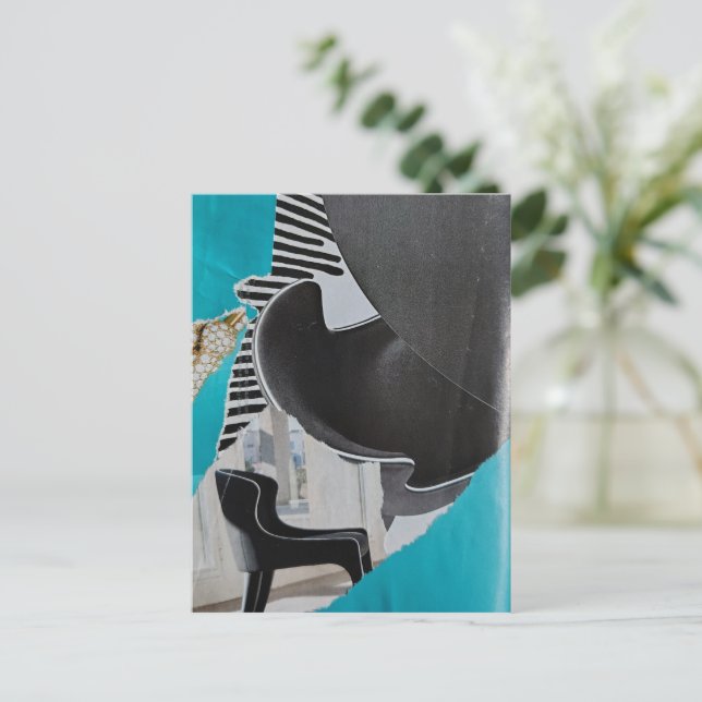Carte postale de collage Piano et Chaise Noir Blan (Debout devant)