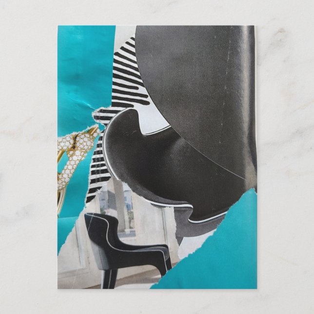 Carte postale de collage Piano et Chaise Noir Blan (Devant)