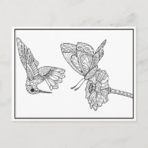 Carte postale de coloration des colibris et papill