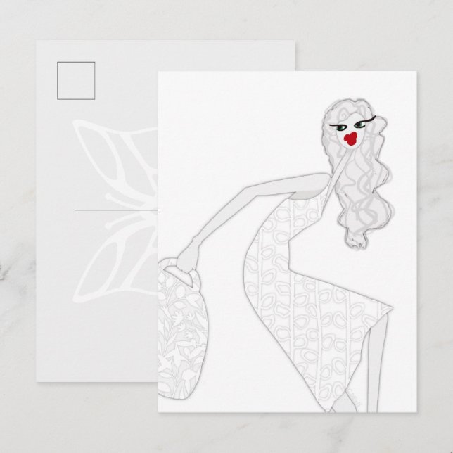 Carte postale de coloriage fille heureuse dansant  (Devant / Derrière)