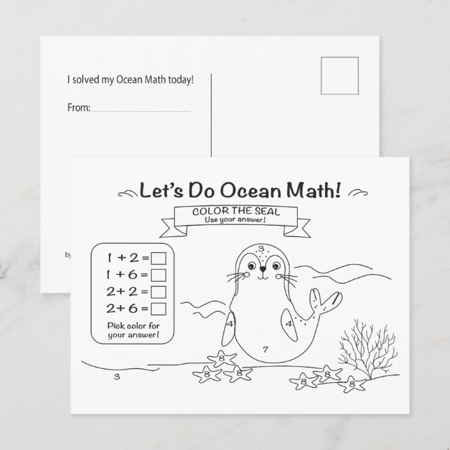 Carte postale de coloriage mathématique de l'océan (Devant / Derrière)
