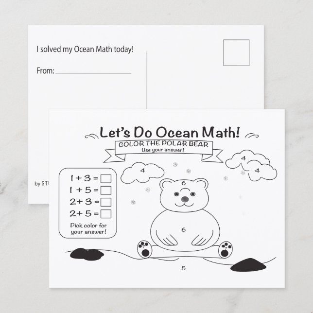 Carte postale de coloriage mathématique océanique (Devant / Derrière)