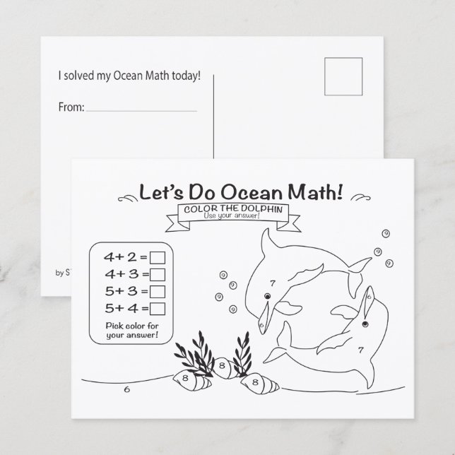 Carte postale de coloriage mathématique sur l'océa (Devant / Derrière)