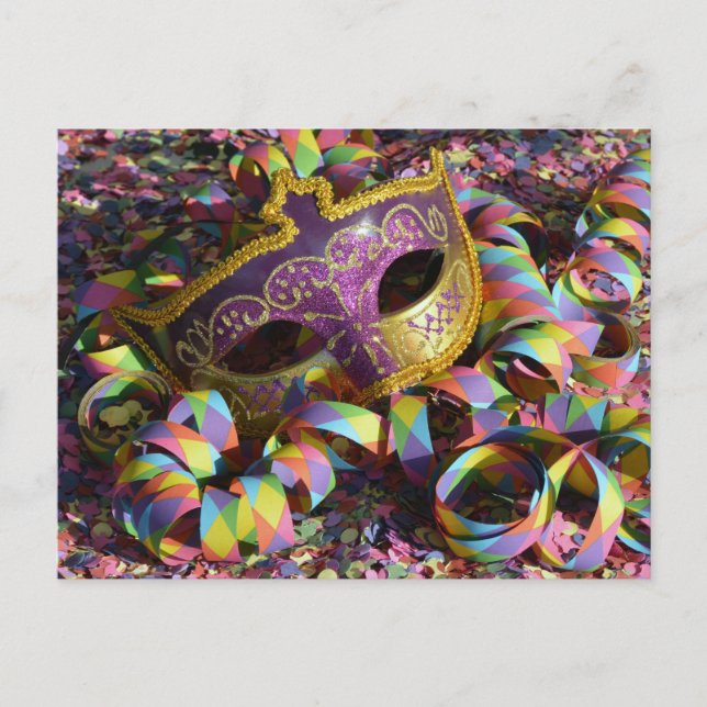 carte postale de confettis de masque de carnaval (Devant)