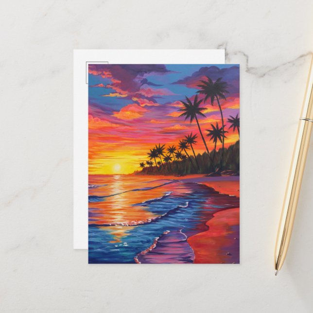 Carte postale de coucher de soleil tropical (Devant/Arrière en situation)
